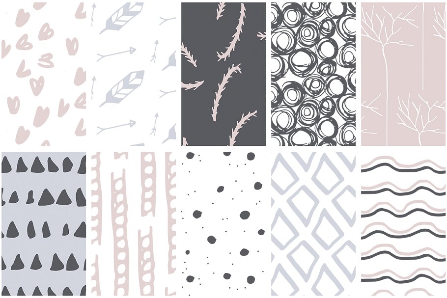 30个超级可爱孩子手绘无缝矢量图案纹理 Kids Hand Drawn Patterns插图(5)