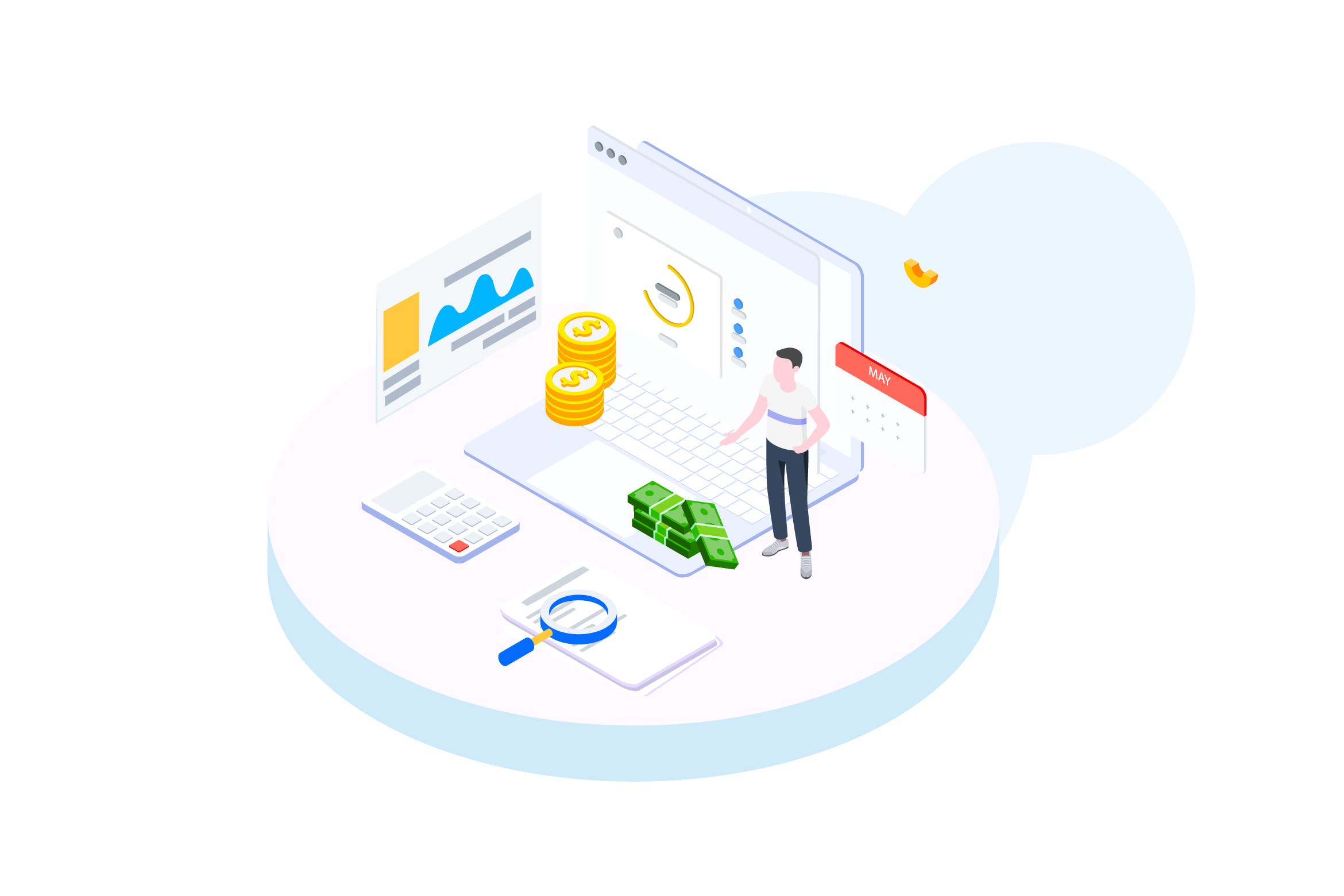 财务成本管理金融业务场景等距概念插画v1 Track Financial Costs Isometric Illustration – FV插图