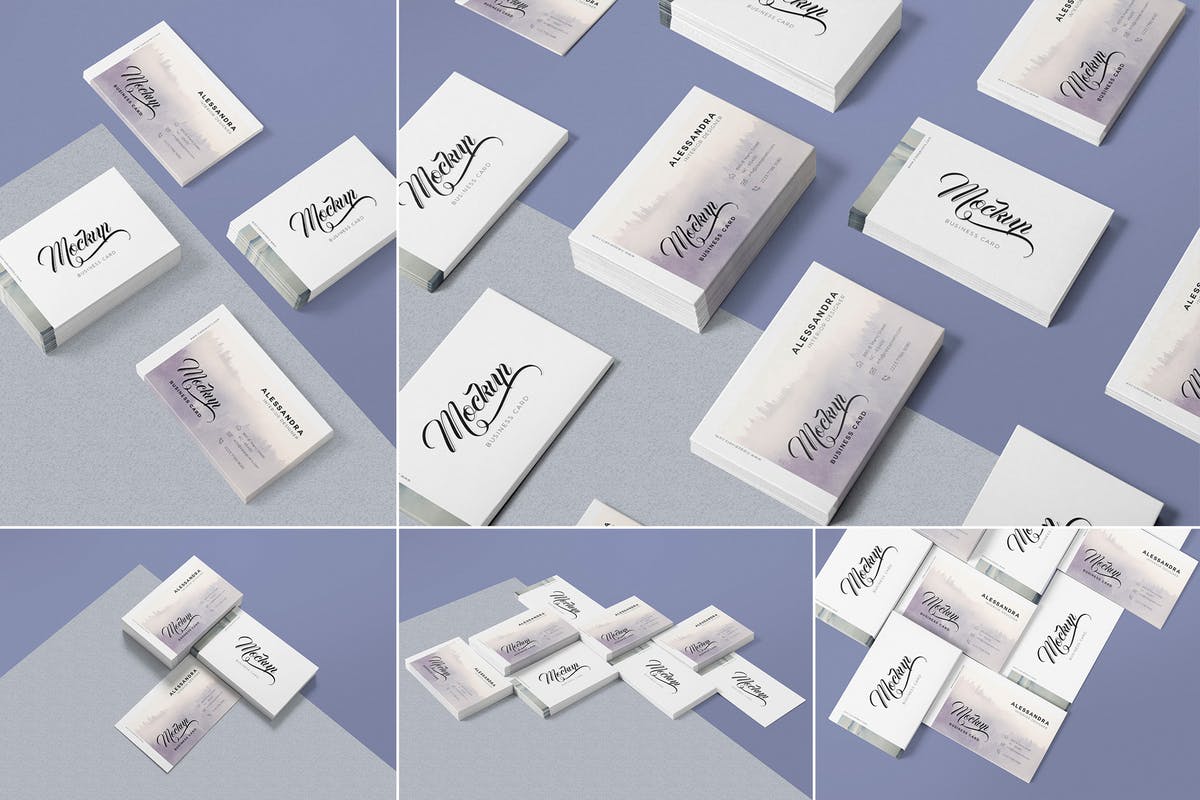 5款企业名片设计等距俯视图样机模板 5 Business Card Mock-Ups插图
