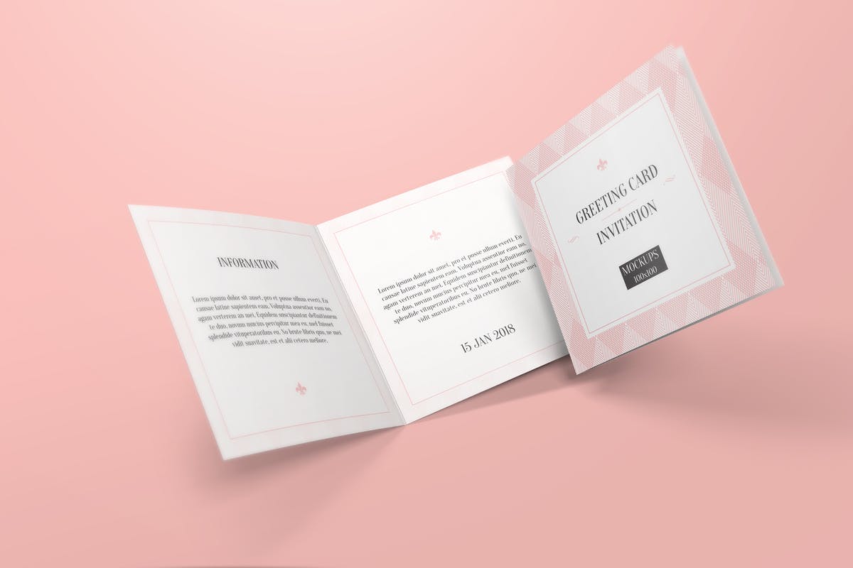 方形庆典贺卡/邀请函样机 Square Greeting Card / Invitation Mockups插图
