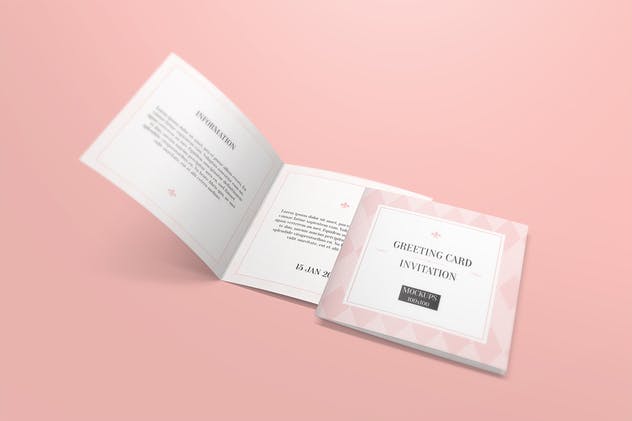 方形庆典贺卡/邀请函样机 Square Greeting Card / Invitation Mockups插图(3)