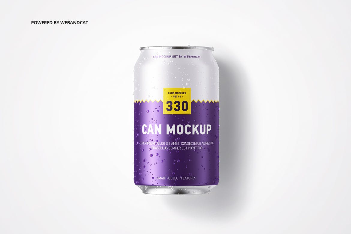 330ml容量规格易拉罐外观设计样机模板 330ml Can Mockup with Water Droplets插图(7)