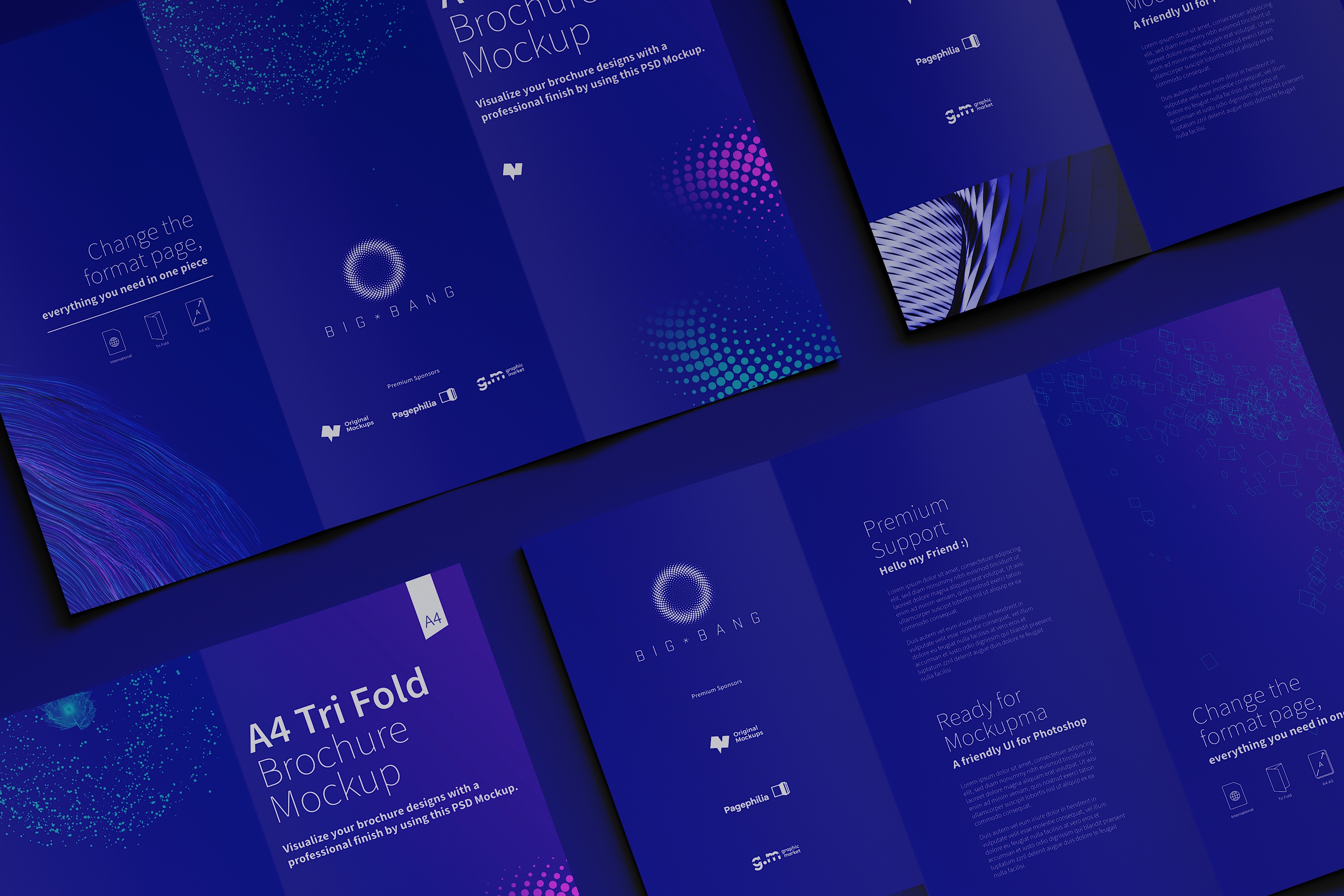 A4三折页企业传单设计效果图等距网格样机07 A4 Trifold Brochure Mockup 07插图(3)