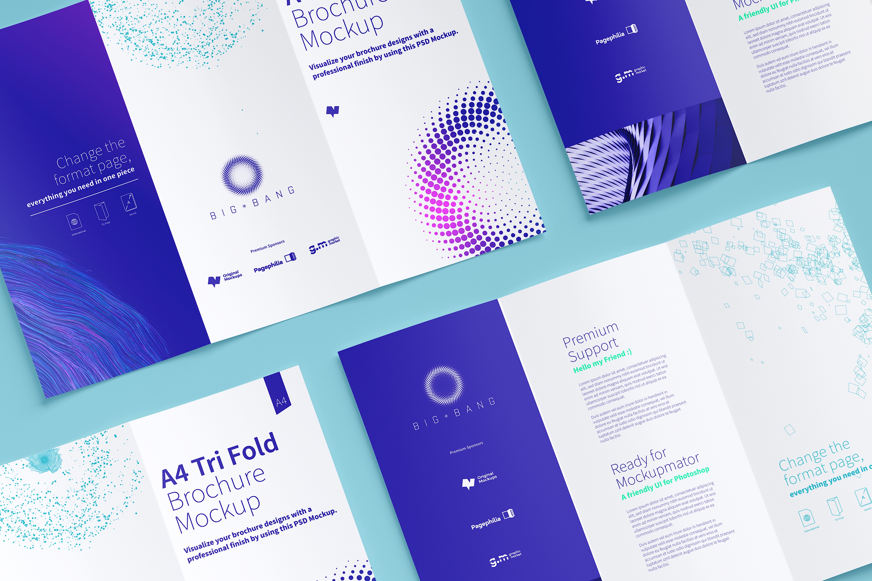 A4三折页企业传单设计效果图等距网格样机07 A4 Trifold Brochure Mockup 07插图(5)