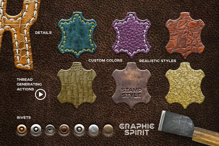 真皮皮革皮质质感纹理图层样式 Leather Layer Styles For Photoshop插图(1)