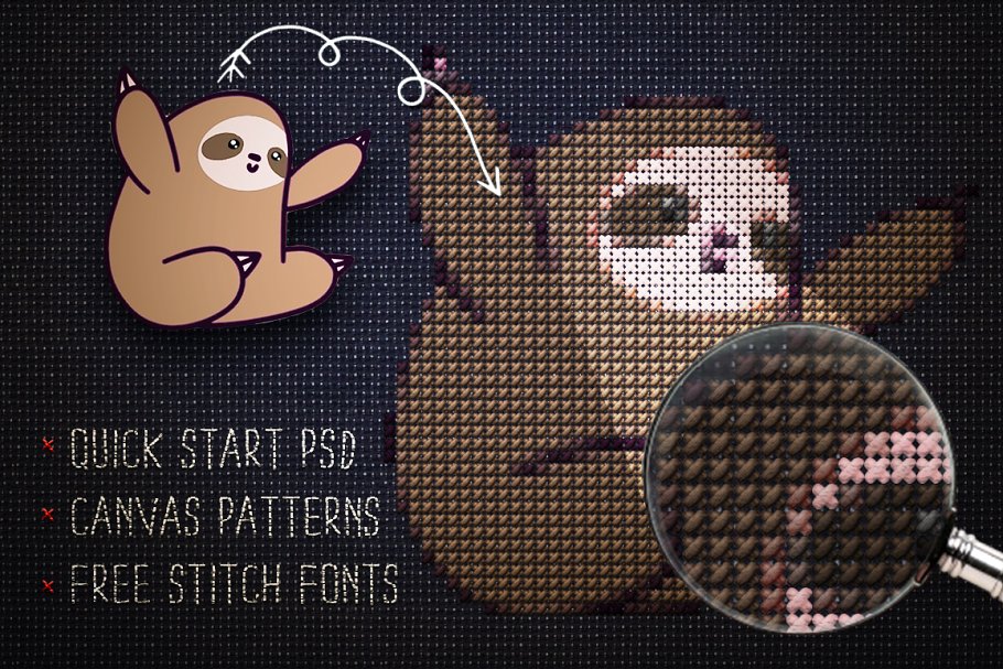 照片转十字绣缝线效果PS动作 Cross Stitch Effect For Photoshop插图(1)