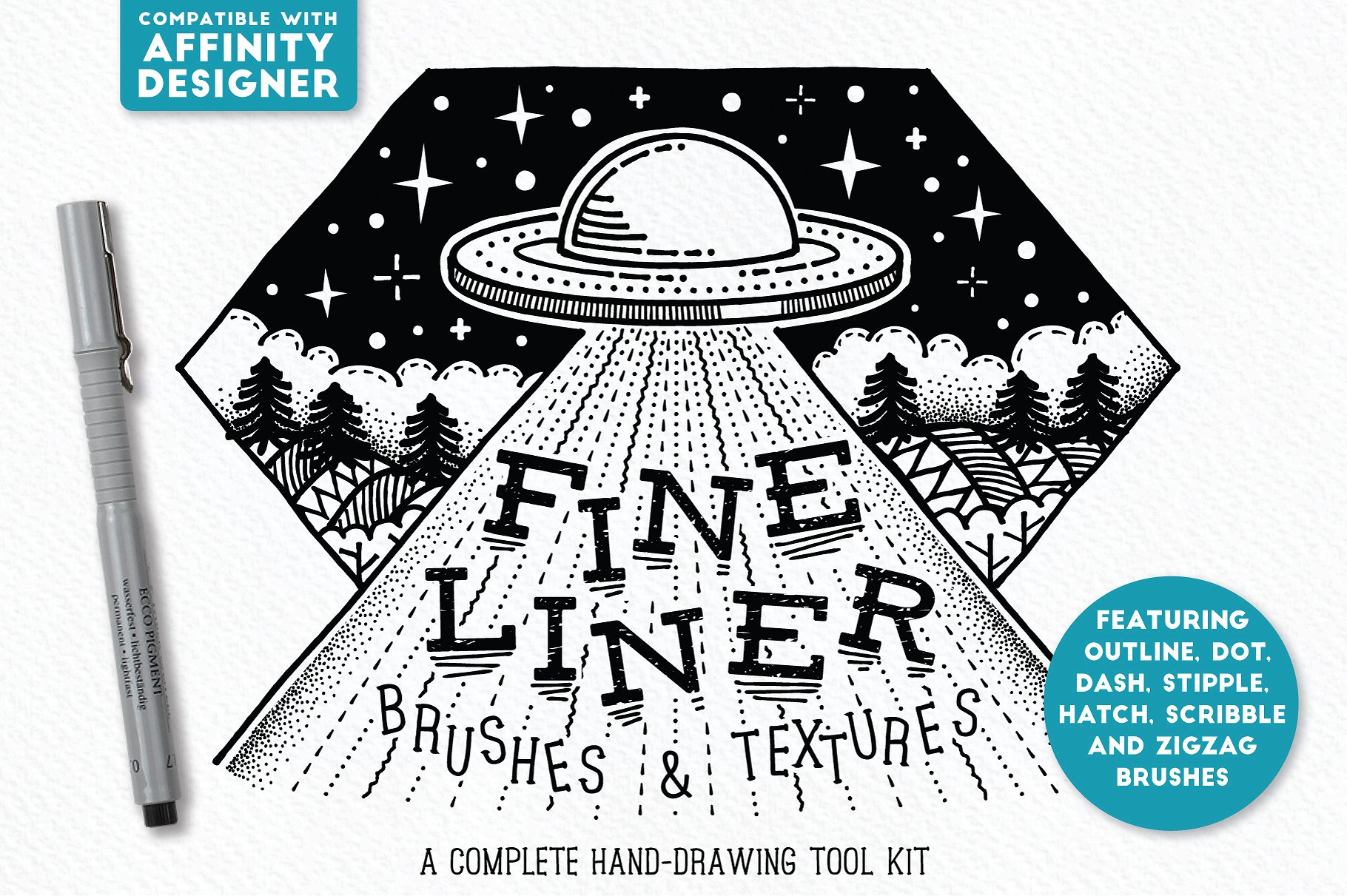 素描线条纹理&AI笔刷 Fine Liner – Affinity Brushes插图