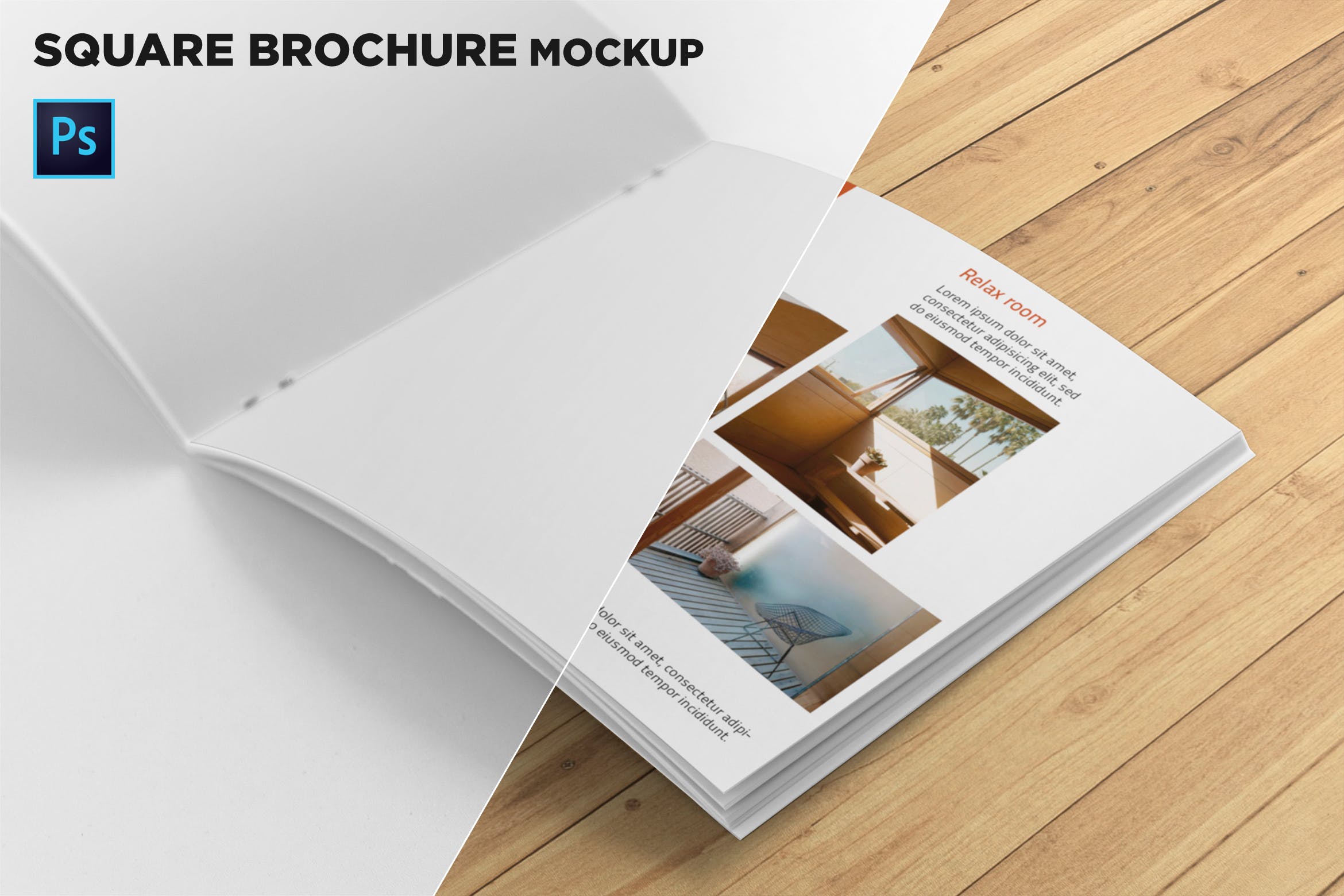 方形画册产品手册右页特写效果图样机素材库精选 Square Brochure Mockup Closeup on Right Page插图