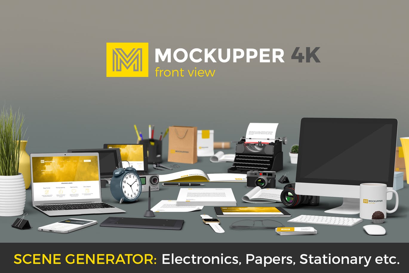 4K高品质的高端前视图办公场景元素VI样机展示模型mockups插图