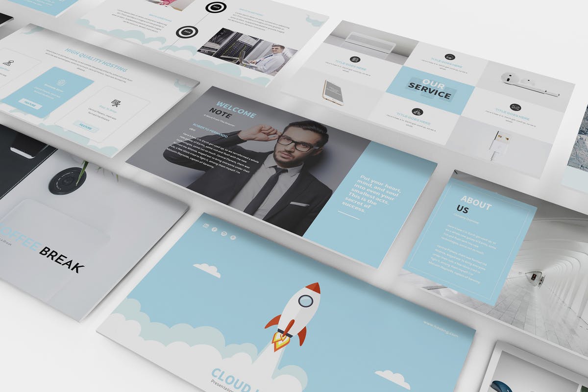 云计算&SEO信息技术服务业务介绍PPT模板 Hosting and SEO Powerpoint Template插图