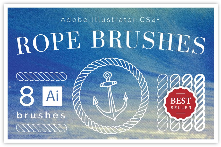 8款绳索缆绳AI笔刷套装 8 Nautical Rope Brush Set插图