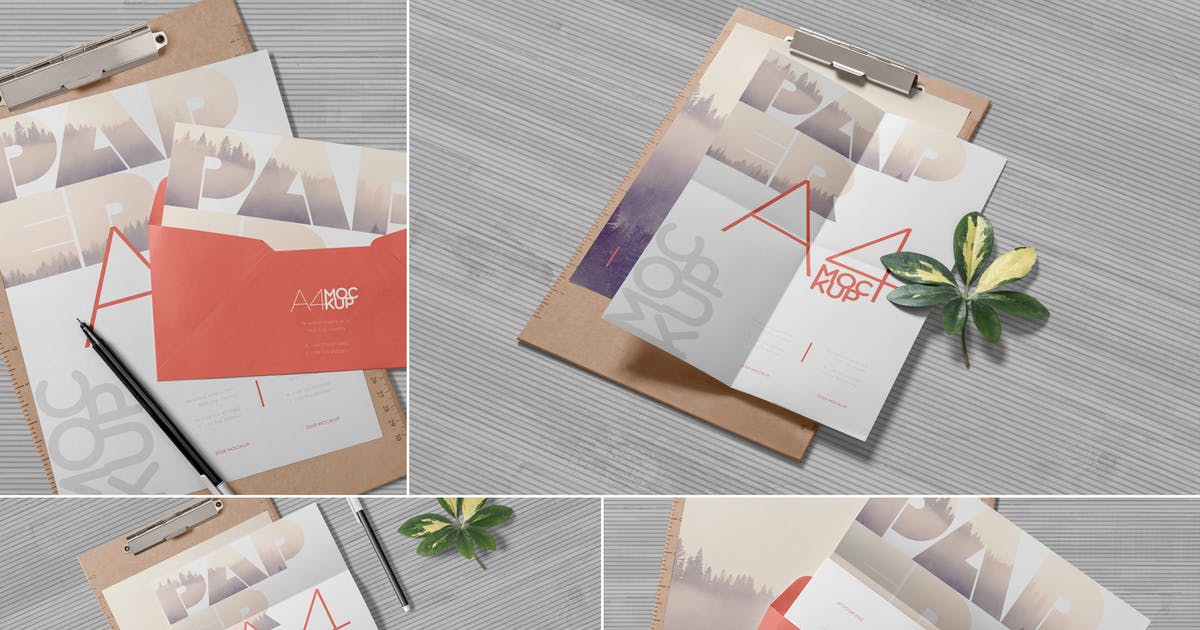 4个逼真A4规格企业信纸纸张设计样机 4 Realistic A4 Paper Mockups插图
