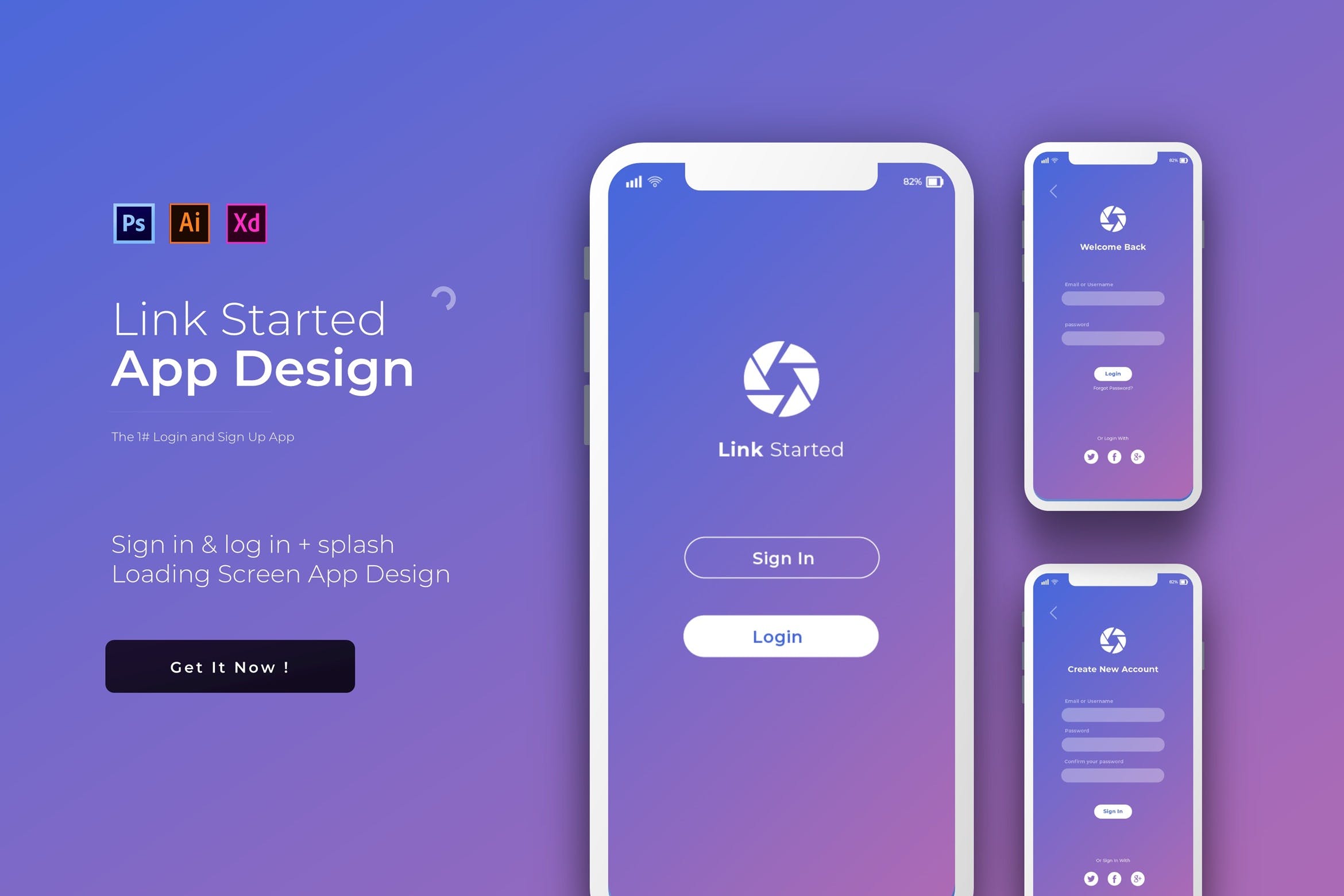APP注册登录界面UI设计素材库精选模板 Link Login & Signup | App Template插图