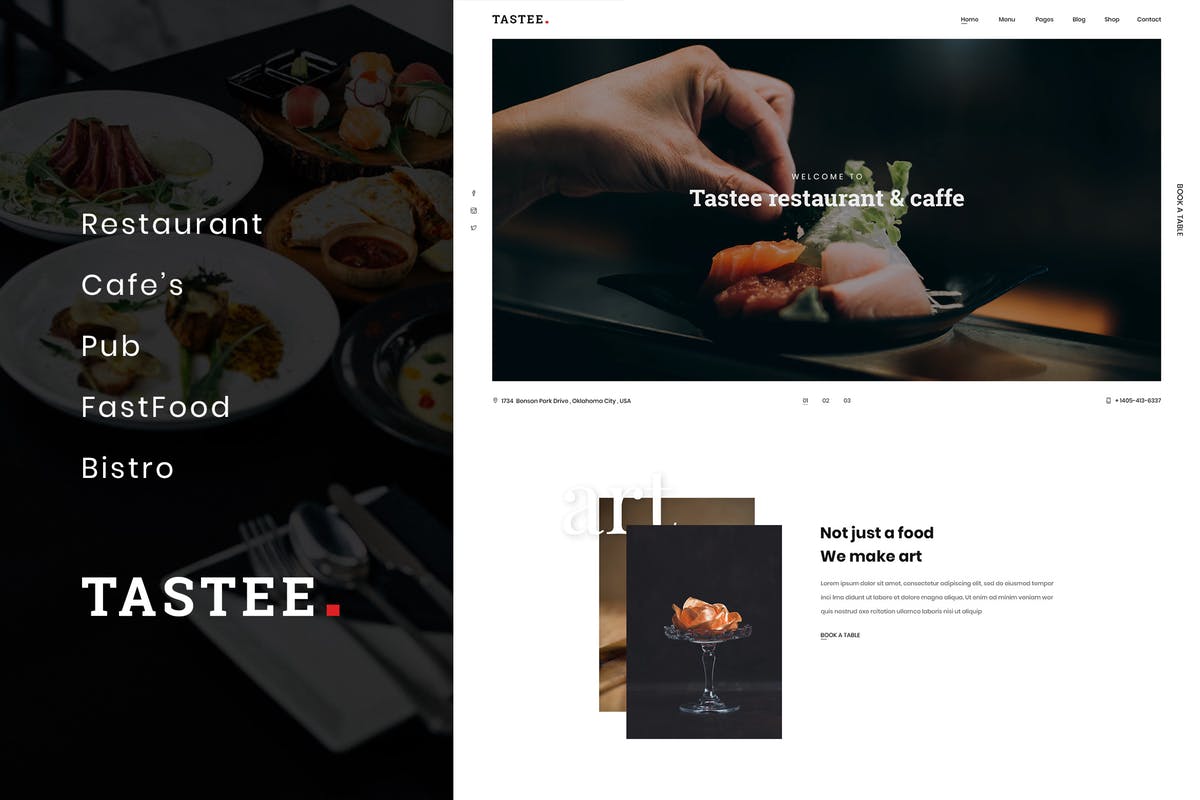 酒吧/咖啡厅/餐厅美食网站设计PSD模板素材库精选 Tastee | Restaurant PSD Template插图