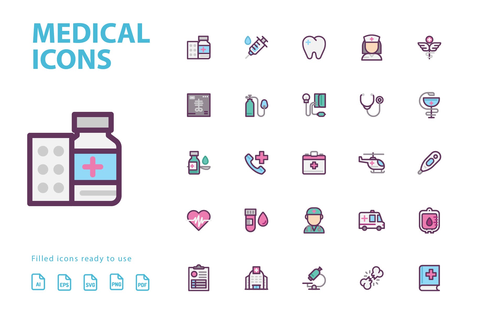 25枚医疗药物主题矢量填充素材库精选图标v1 Medical Filled Icons插图(2)