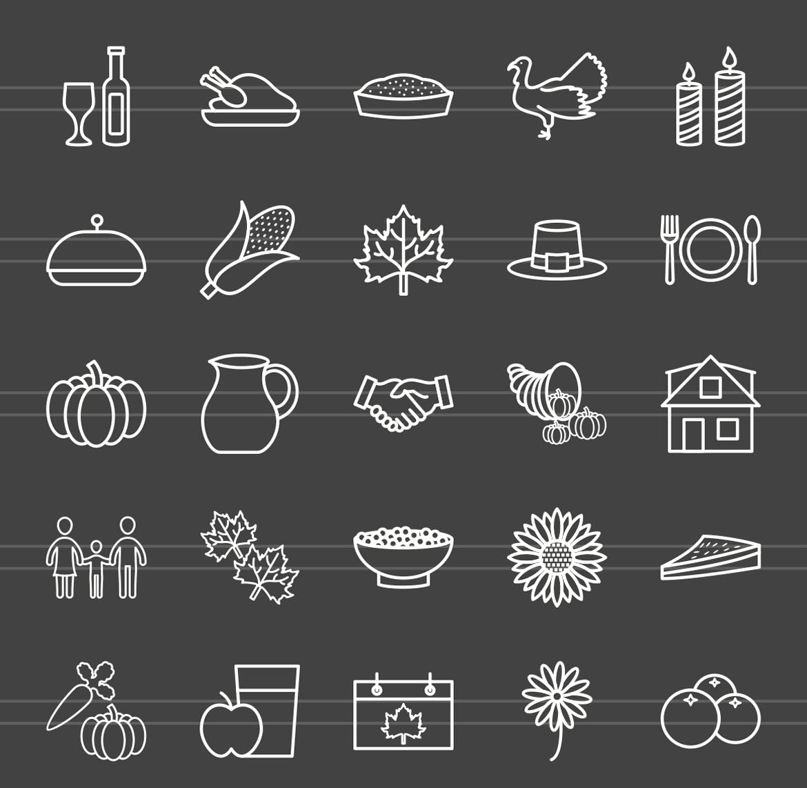 50枚感恩节主题反转色矢量线性素材库精选图标 50 Thanksgiving Line Inverted Icons插图(1)