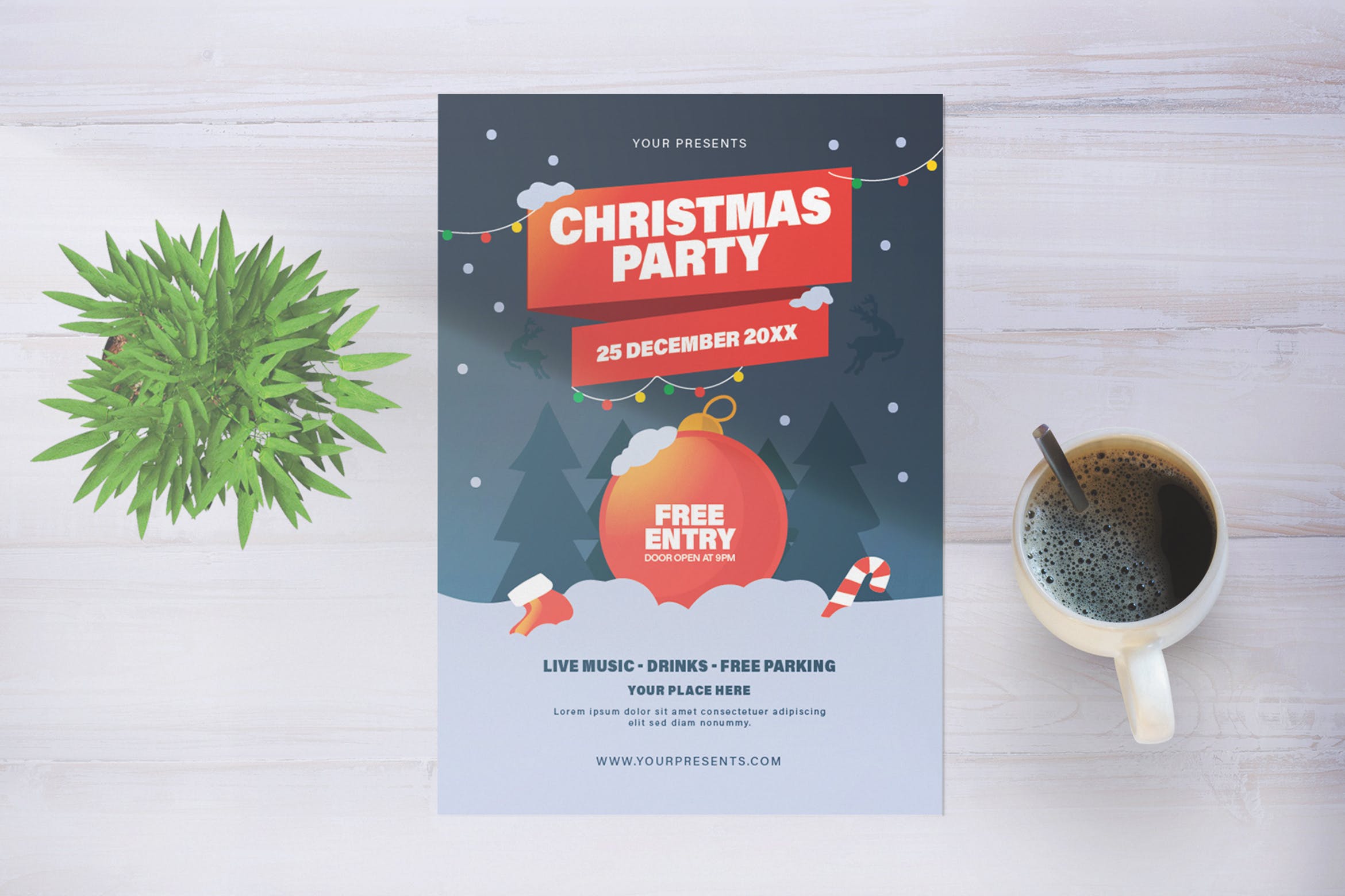 圣诞装饰球圣诞节主题派对活动海报传单模板 Christmas Party插图