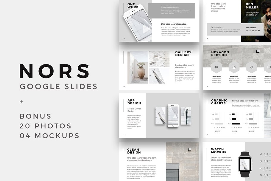 现代简约极简主义谷歌幻灯片模板 NORS Google Slides Template + Bonus插图