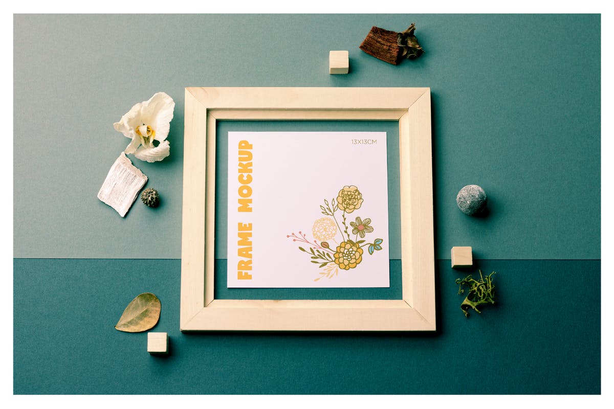 方形木框相框样机 Square Wooden Frame Mockup插图