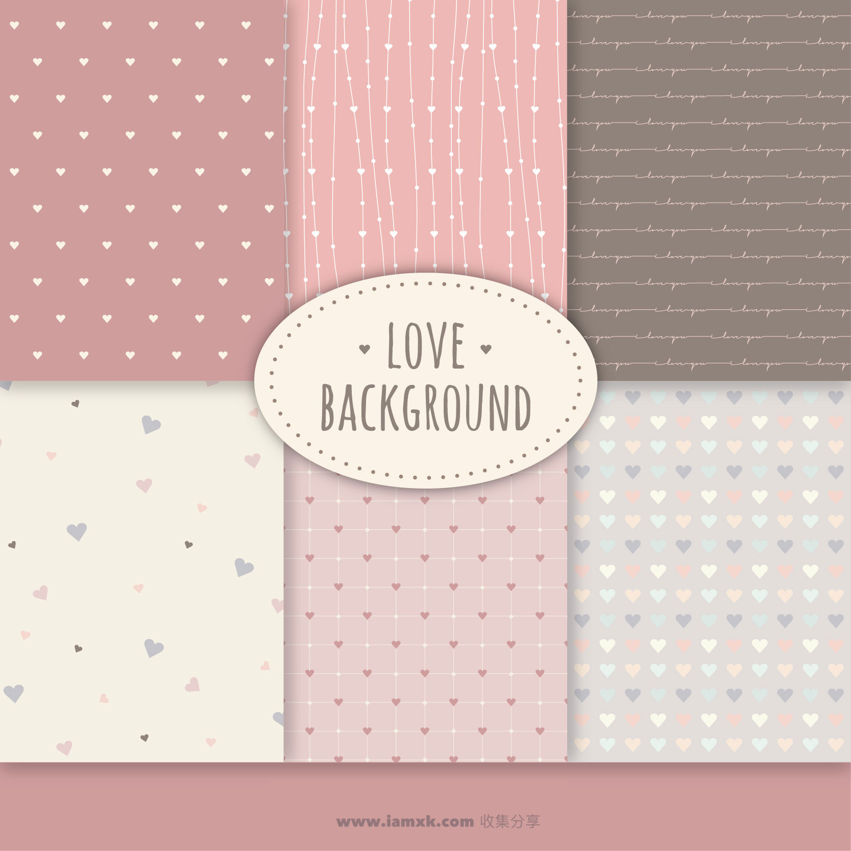 可爱的爱心主题背景纹理 Cute love backgrounds collection插图