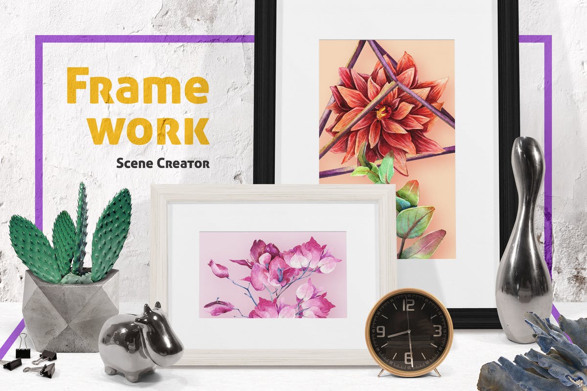 油画艺术品装裱画框样机模板 Framework Scene Creator插图