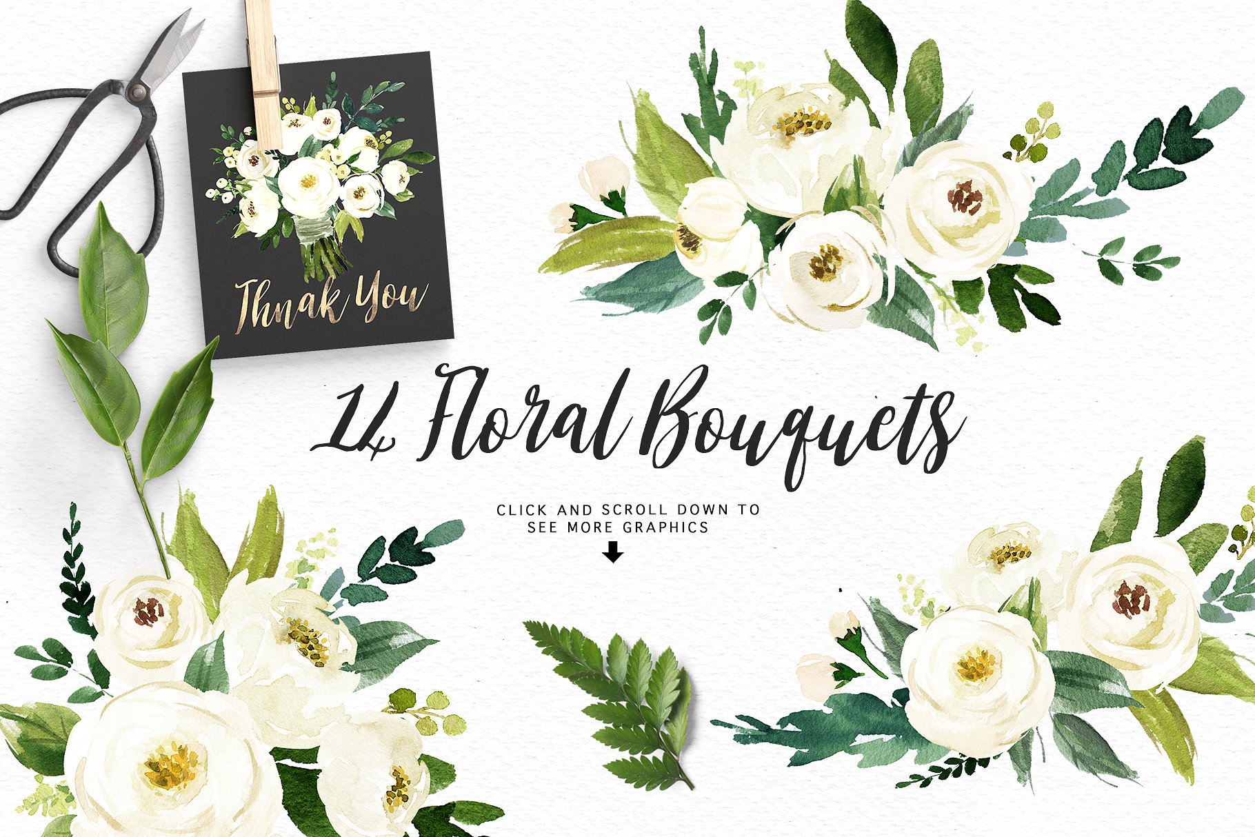 水彩花卉素材 Watercolor White Flower Clip Art插图(3)