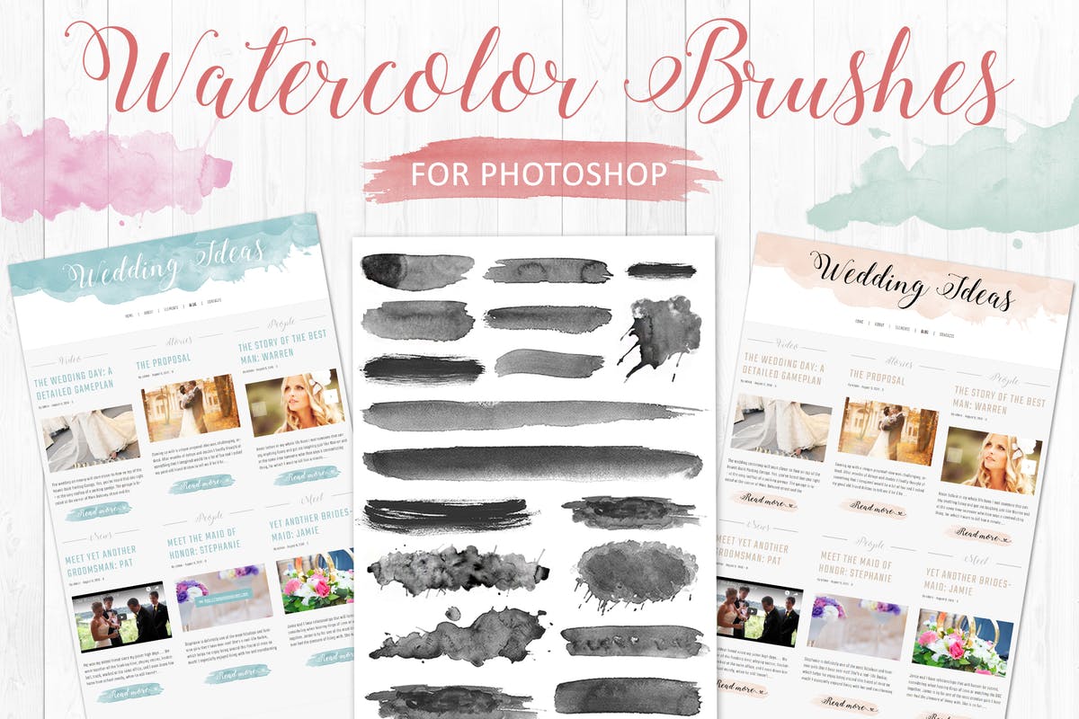 水彩笔画图案PS笔刷 Watercolor Brushes for Photoshop插图