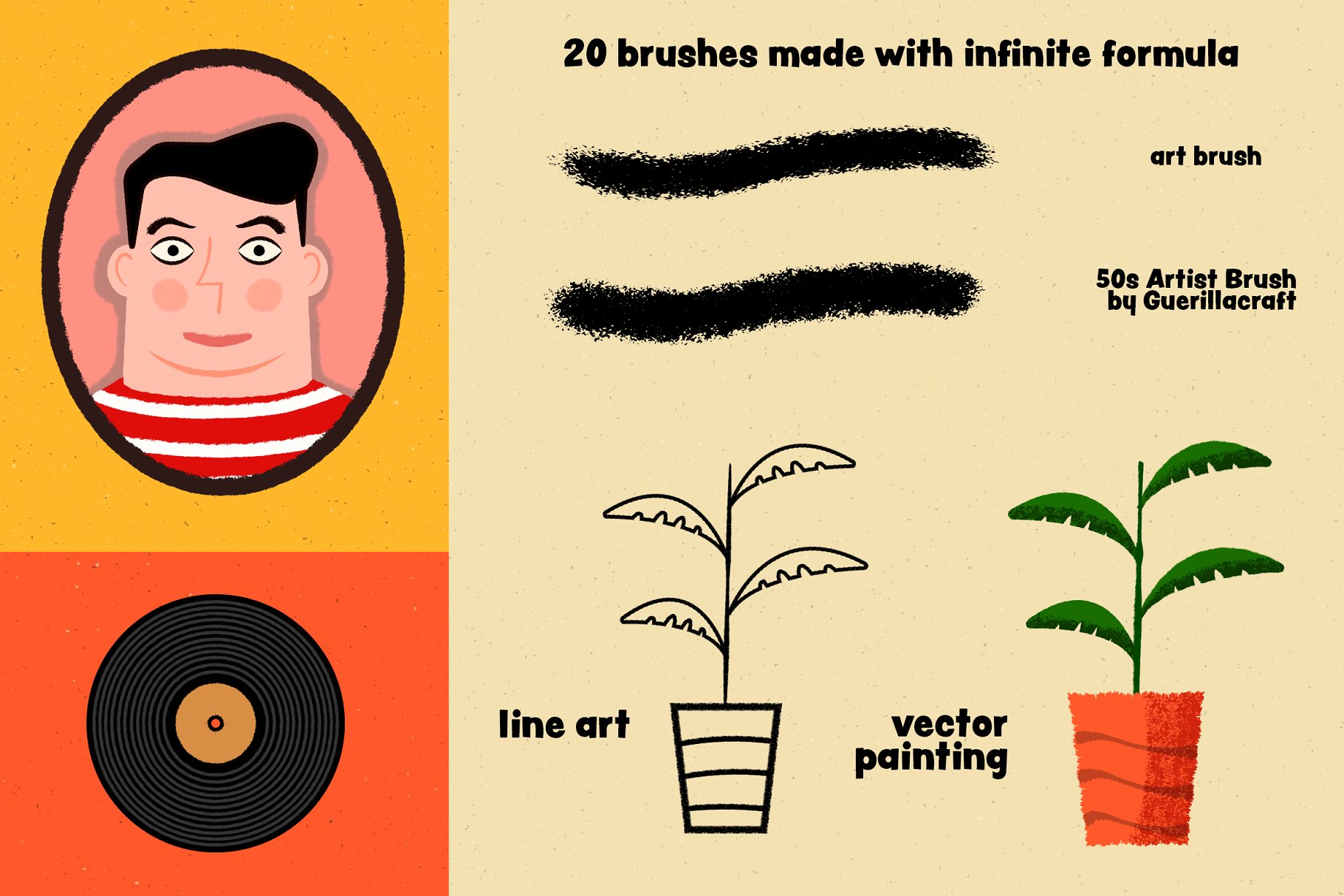 复刻1950s年代设计风格笔刷套装 1950s Artist Brush Pack插图(2)