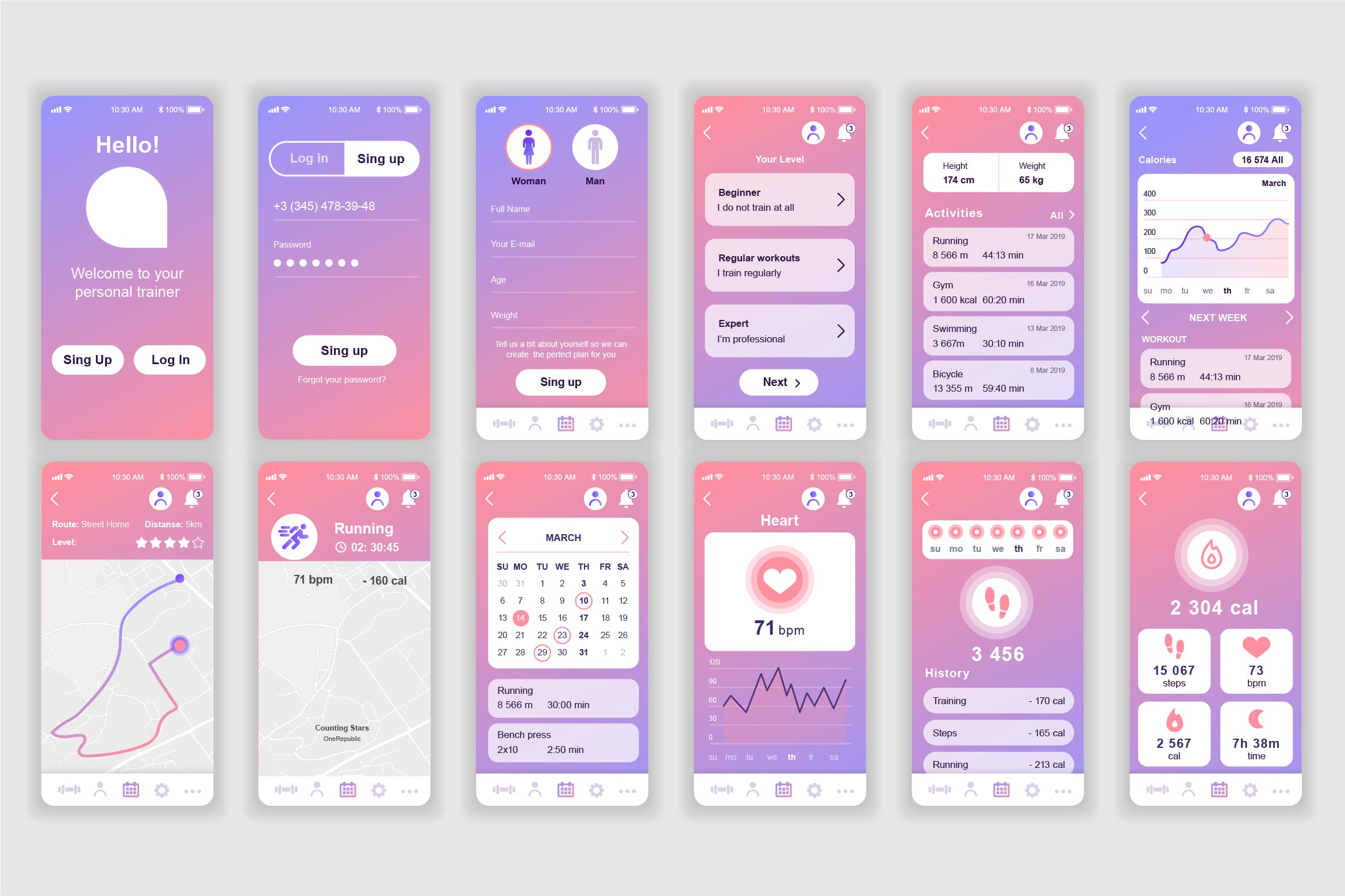 健身计划APP应用界面设计UI套件 Fitness Mobile App UX and UI Kit插图
