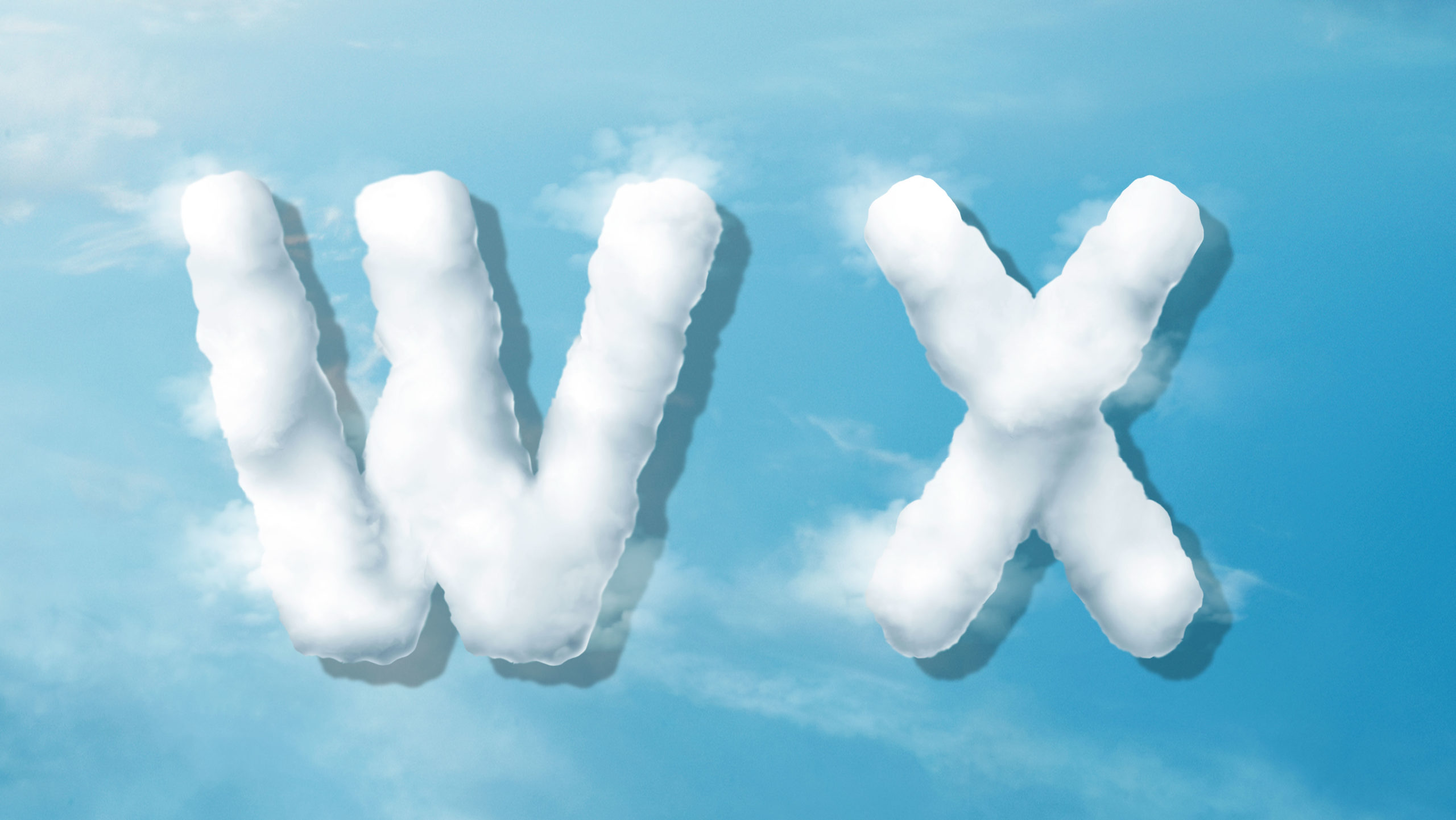 字母“WX”蓝天背景白云英文艺术字体素材库精选PSD素材插图