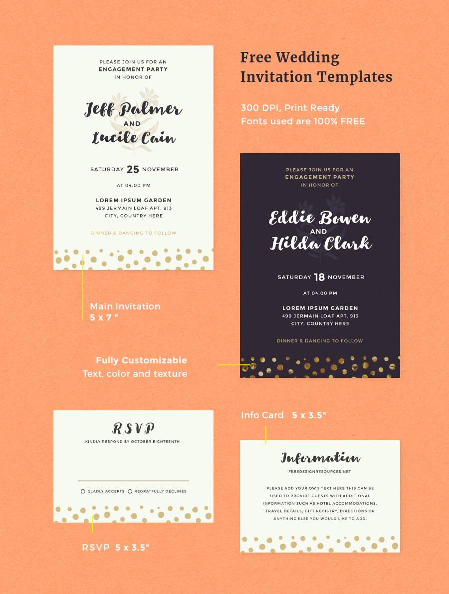 婚礼邀请卡/请帖模板Free Wedding Invitation Templates插图