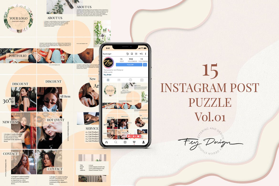 Instagram社交平台营销推广广告设计模板素材库精选素材v01 Instagram Post Puzzle Vol.01插图
