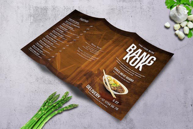 泰国菜餐厅三折页菜单设计模板 Thai Trifold A4 and US Letter Menu插图(1)