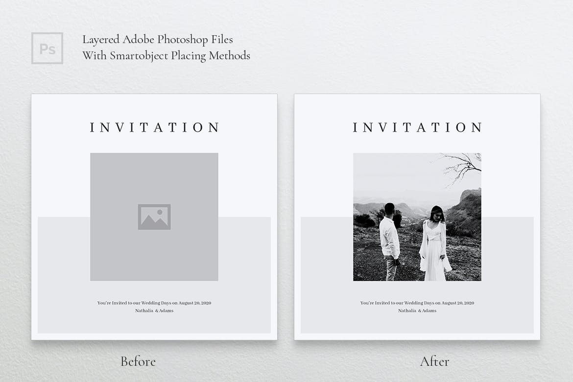 Instagram和Facebook社交平台电子婚礼邀请函/婚礼请柬设计模板素材库精选 INVITE Wedding Instagram & Facebook Post插图(4)