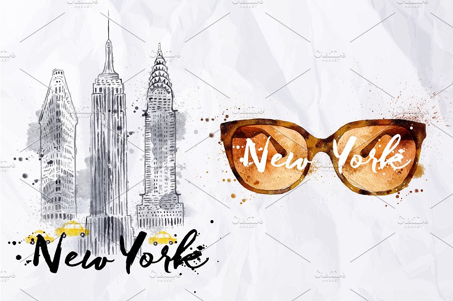 美国纽约特征标志插画 New York Symbols插图(2)