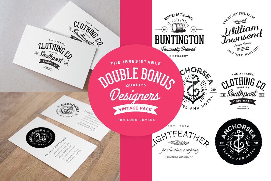 商业名片样机&复古Logo模板 Business card mockup & Vintage Logos插图