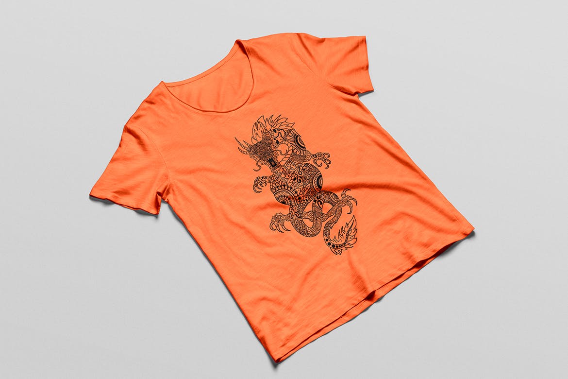 龙-曼陀罗花手绘T恤印花图案设计矢量插画素材库精选素材 Dragon Mandala T-shirt Design Vector Illustration插图(6)