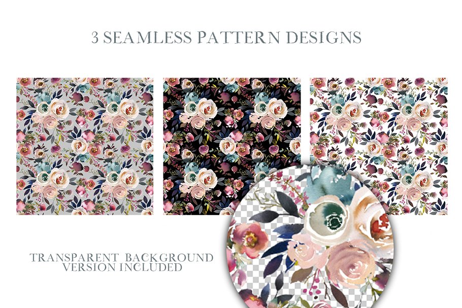 暗蓝色&薄雾玫瑰波希米亚式水彩花卉 Dusk Blue & Misty Rose Boho Flowers插图(6)