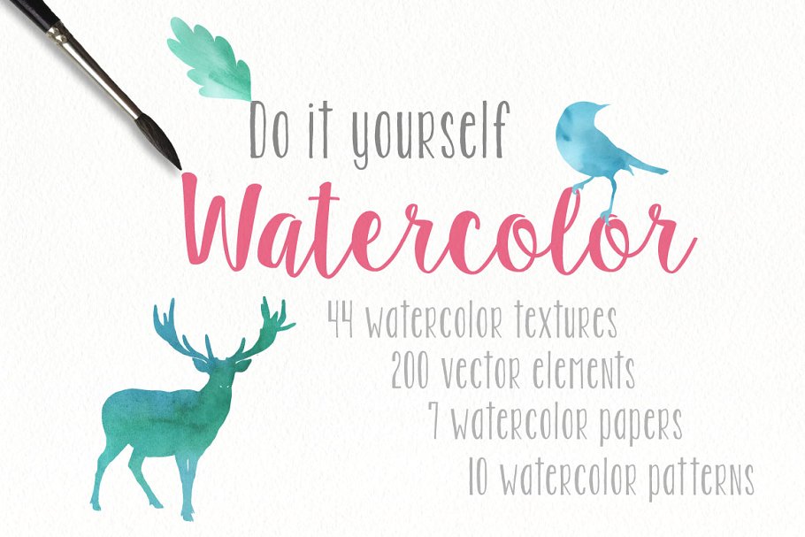 DIY水彩手绘插画师工具包 DIY Watercolor Collection Pro插图