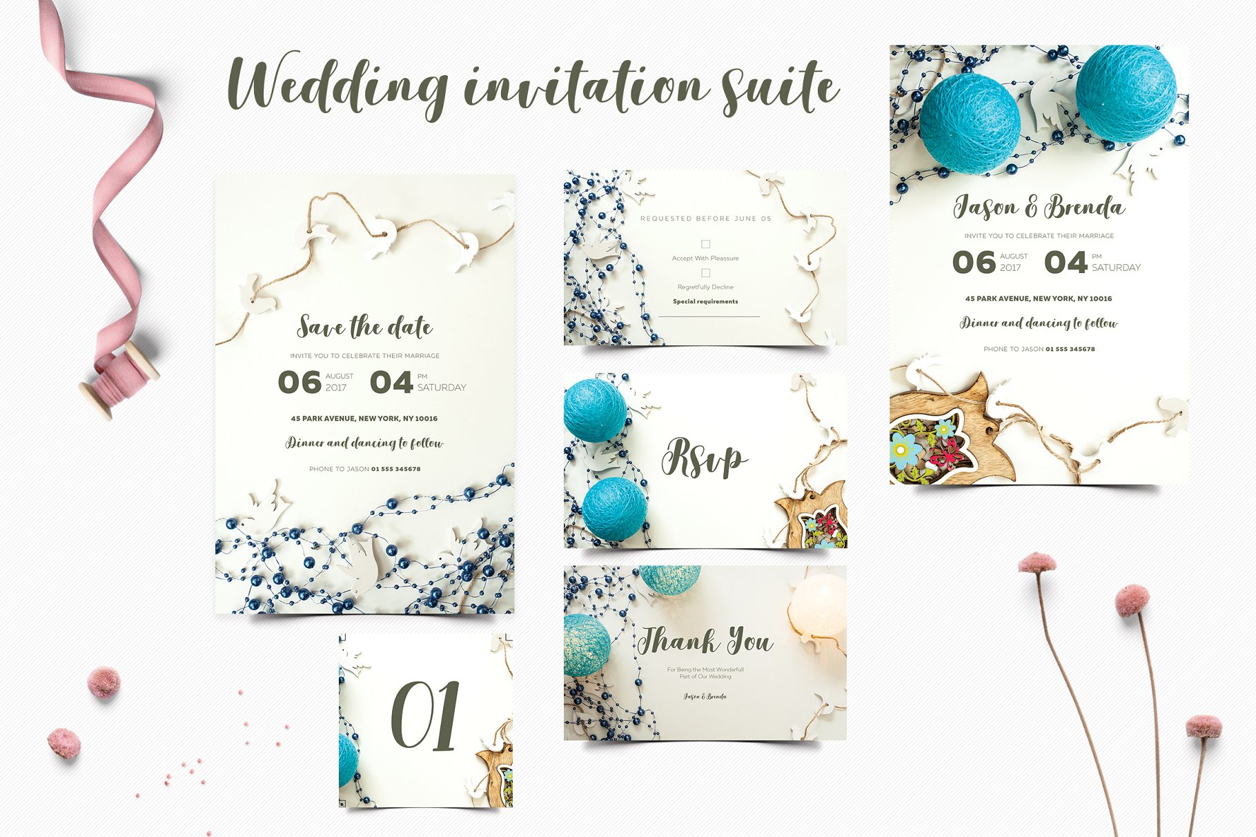 婚礼邀请物料设计模板套装 Wedding Invitation Suite插图