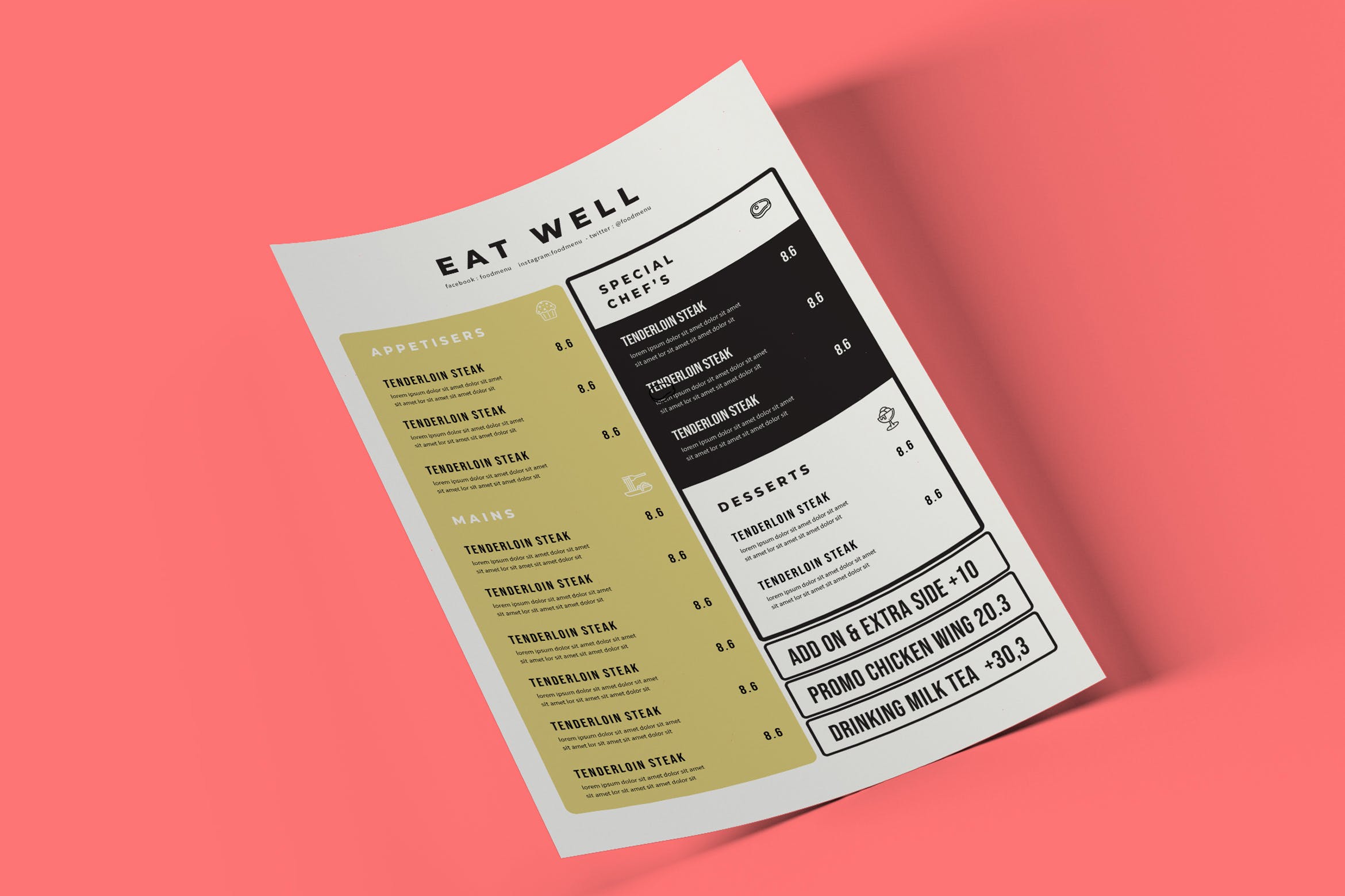 简约设计风格甜点素材库精选菜单模板 Food Menu Flyer插图