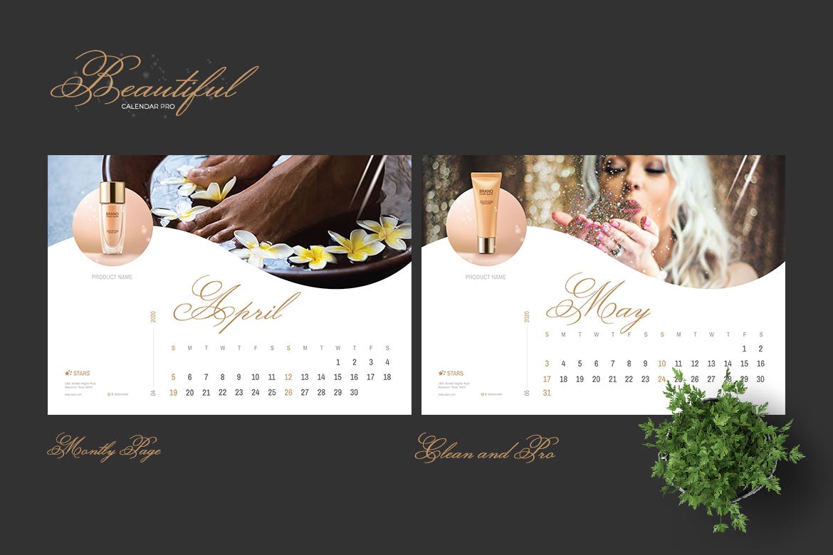 2020年美容行业定制横版活页台历设计模板 2020 Beauty Creative Calendar Pro插图(3)