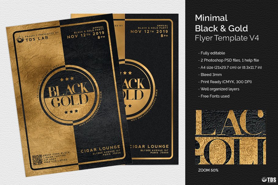 极简主义黑金主题风传单PSD模板v4 Minimal Black Gold Flyer PSD V4插图