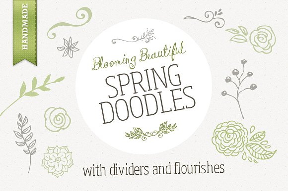 花朵叶子和花环简笔装饰素材 Spring Doodles插图