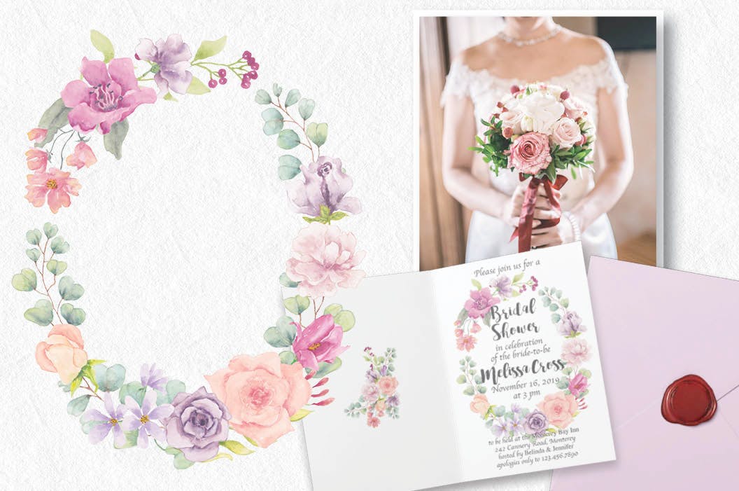 柔和色调水彩花环剪贴画素材库精选PNG素材 Three Watercolor Wreaths in Pastel Shades插图(1)