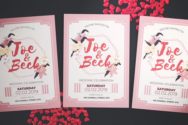 浪漫婚礼邀请传单设计模板 Wedding Invitation Flyer插图(3)