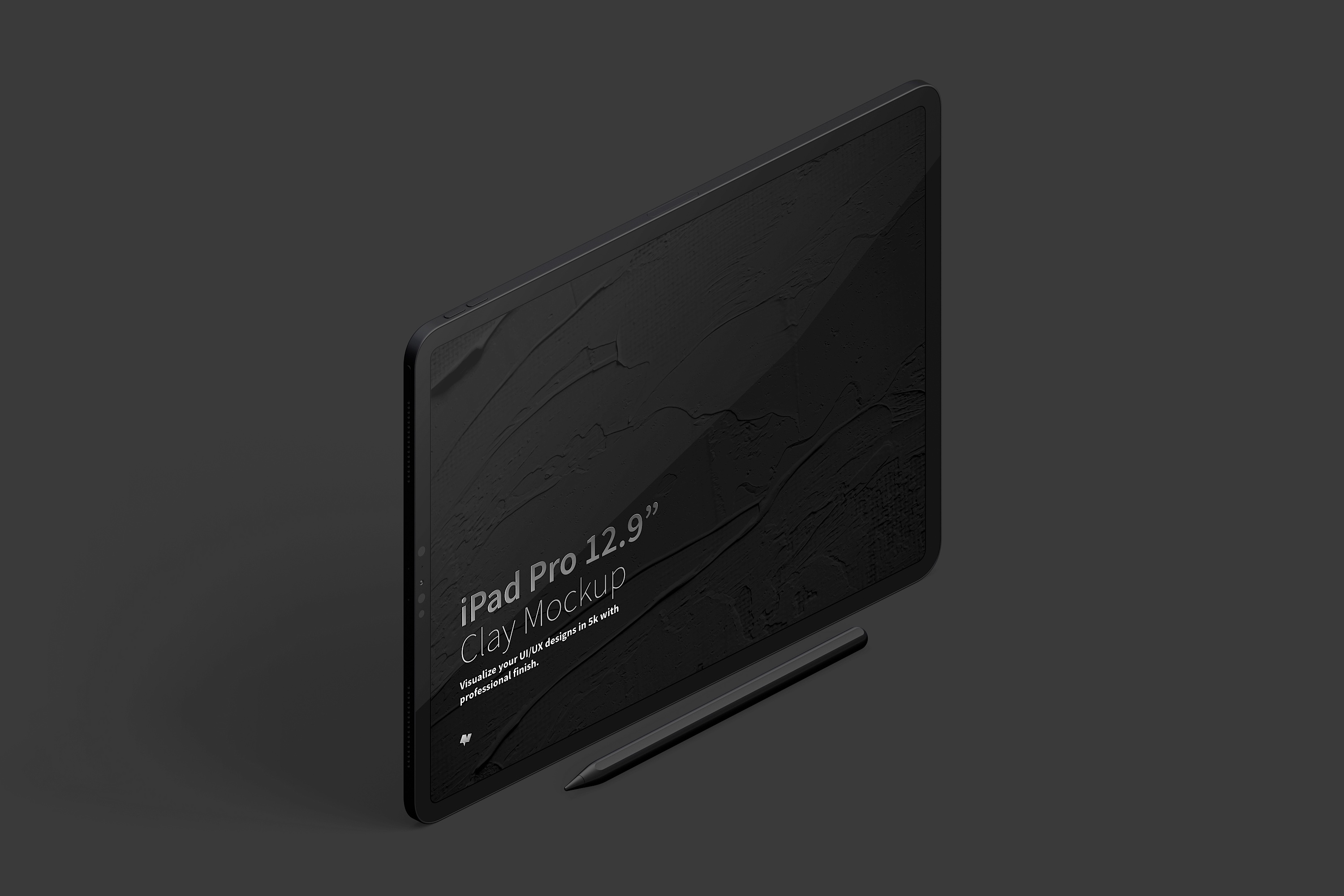 iPad Pro平板电脑黏土陶瓷材质等距右视图样机03 Clay iPad Pro 12.9 Mockup, Isometric Right View 03插图(4)