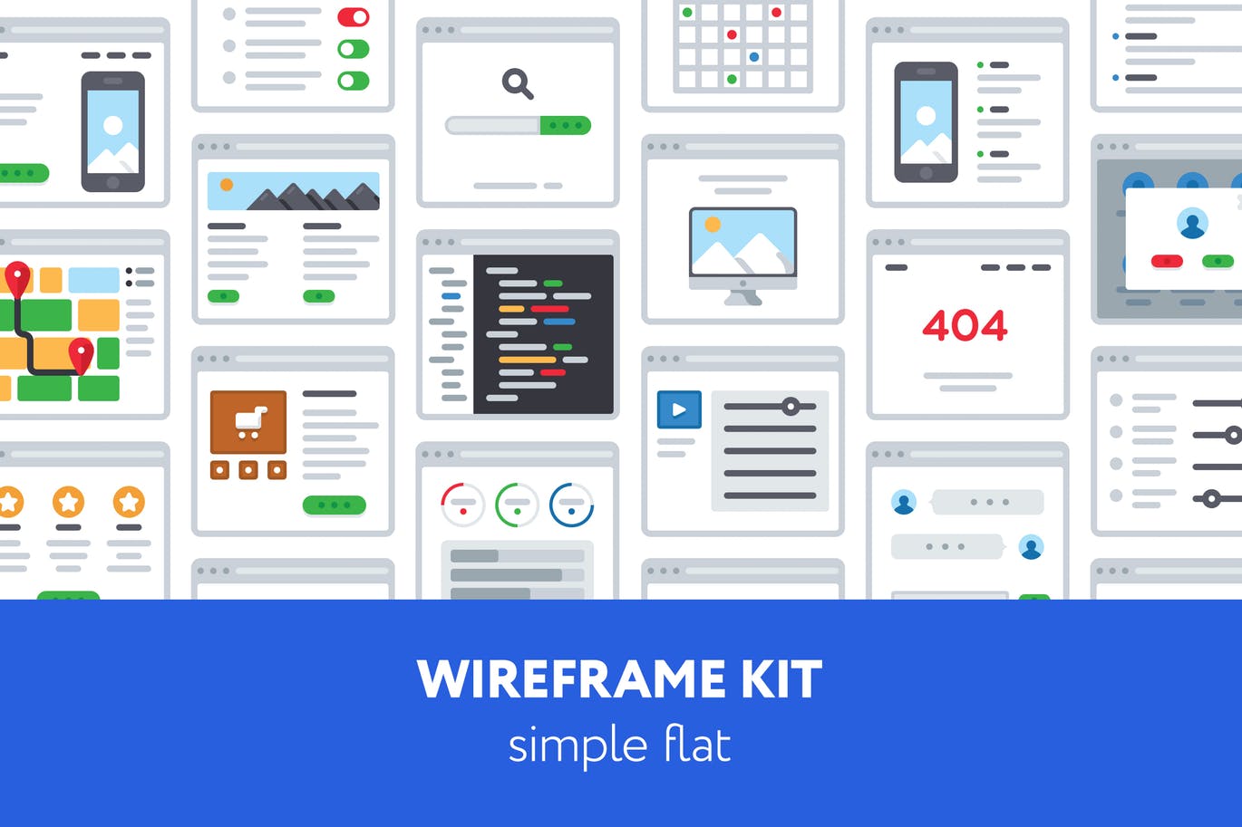 120个UX/UI流程图卡片式设计线框图设计套件 UX Wireframe kit插图