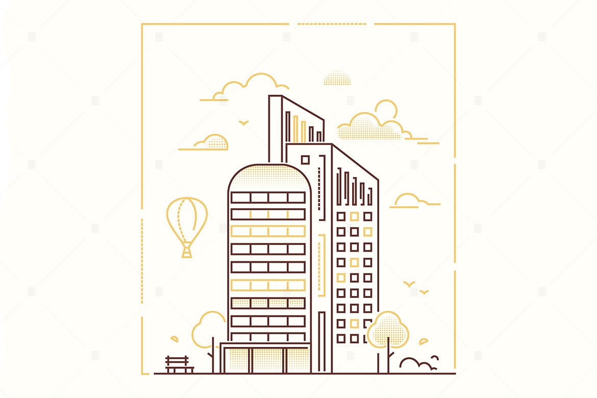 现代建筑线性设计风格矢量插画素材库精选v1 Modern building – line design style illustration插图