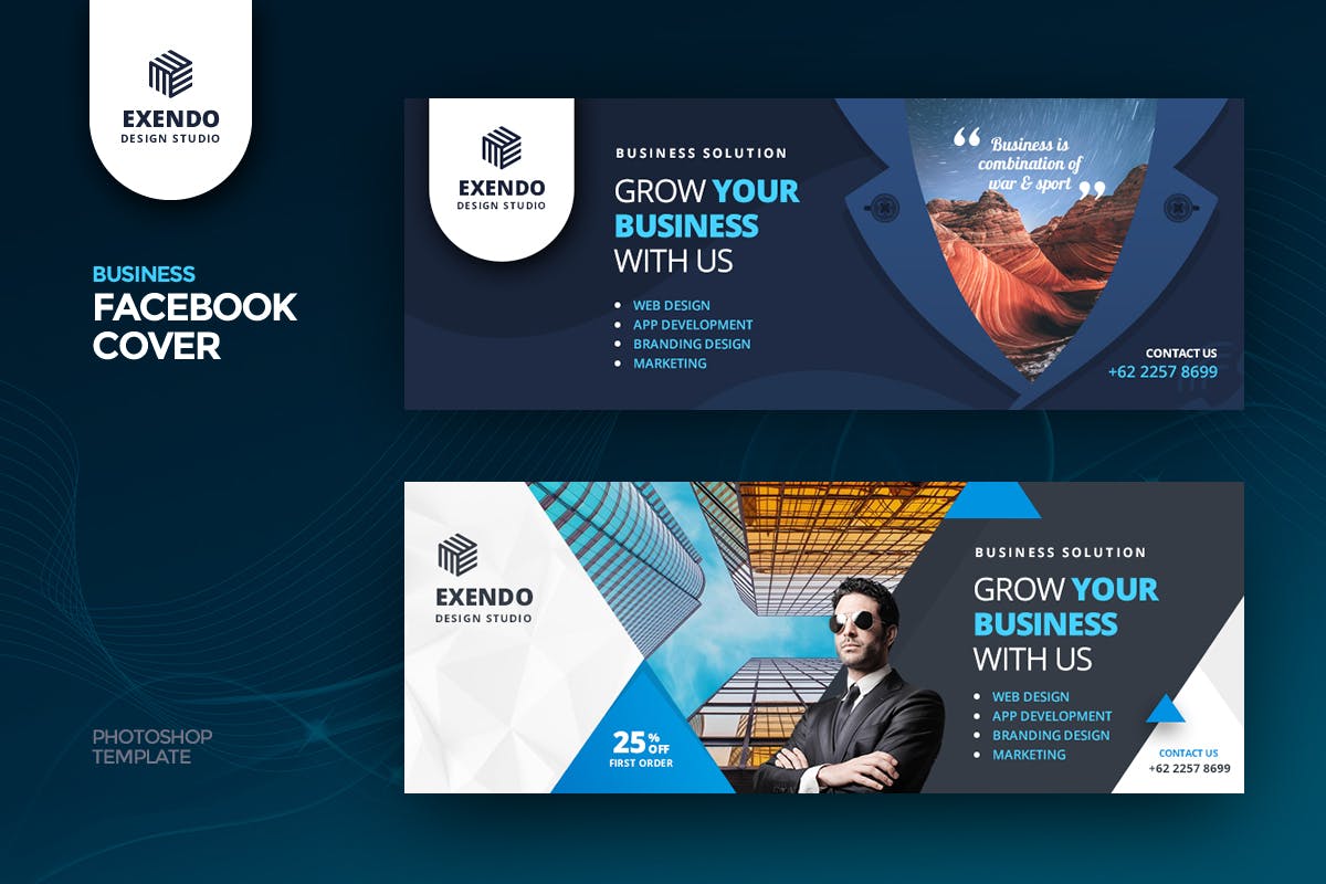互联网服务企业Facebook主页封面设计模板素材库精选 Facebook Cover Template插图